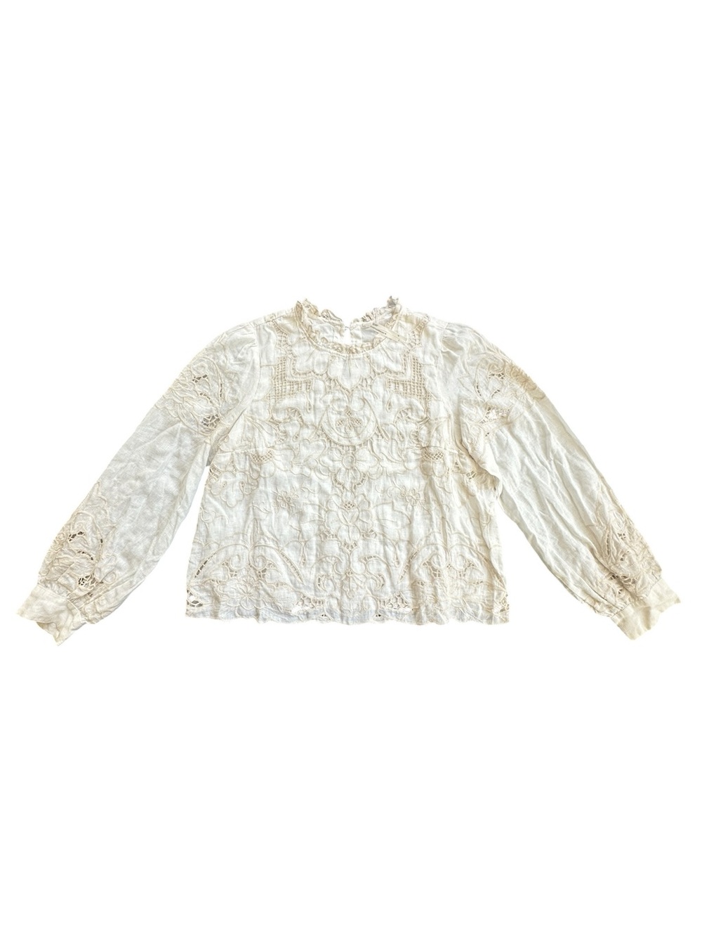 NWT Anthropologie Lainie Long Sleeve Lace Cutwork Blouse Ivory XL - Picture 5 of 16